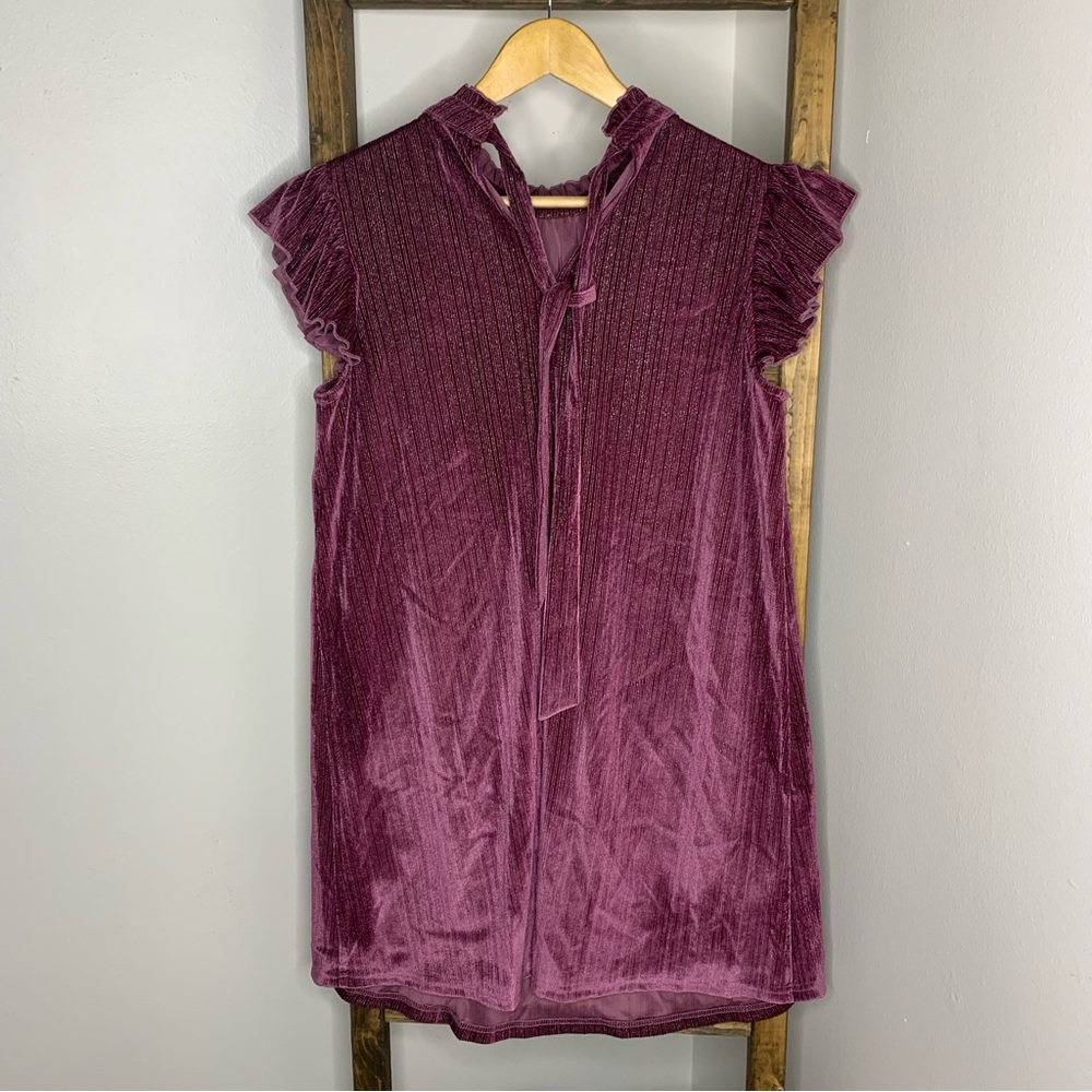 VOY Velvet Ruffle Sleeve Metallic Shimmer Dress Size S - Picture 6 of 6